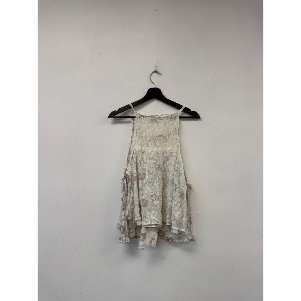 Free People Tank Top Womens Medium White‎ Lace Sheer Floral High Neck Boho Cami - Picture 2 of 7